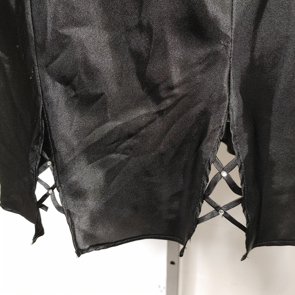 BLACK satin rhinestone chemise size S - Picture 4 of 16